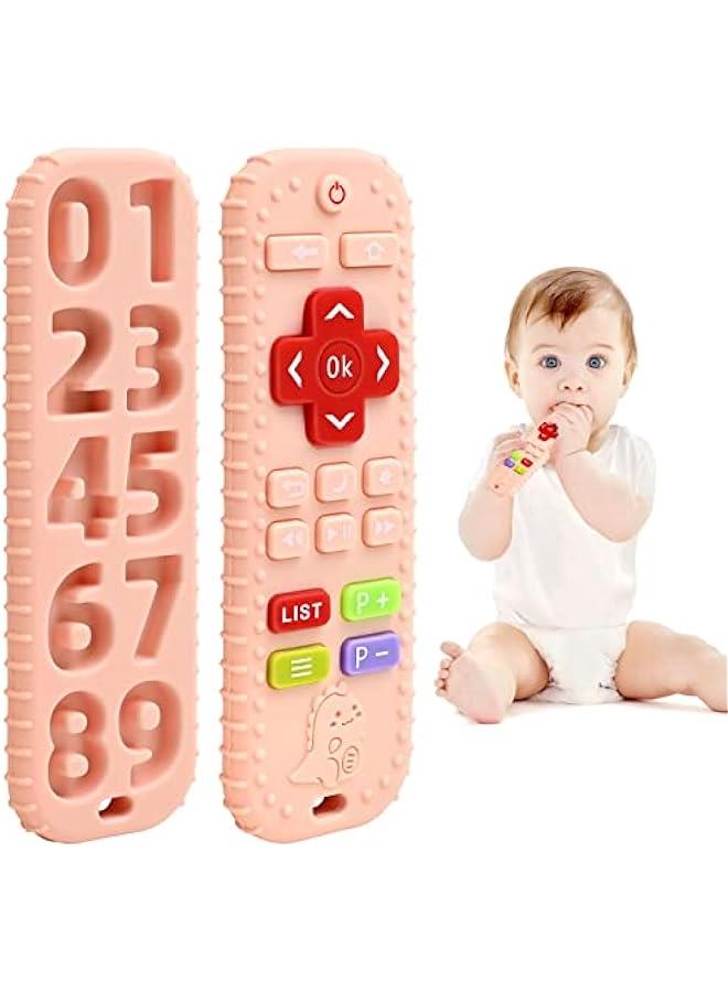 Teething Relief Teethers Toys for Babies 3-6 12 Months Gifts, Silicone Remote Control Baby Teether Bath Toys for 3 6 9 Months Newborn Infant Boy Girl Autism, Food Grade Silicone Sensory Toys, Pink - Image 1